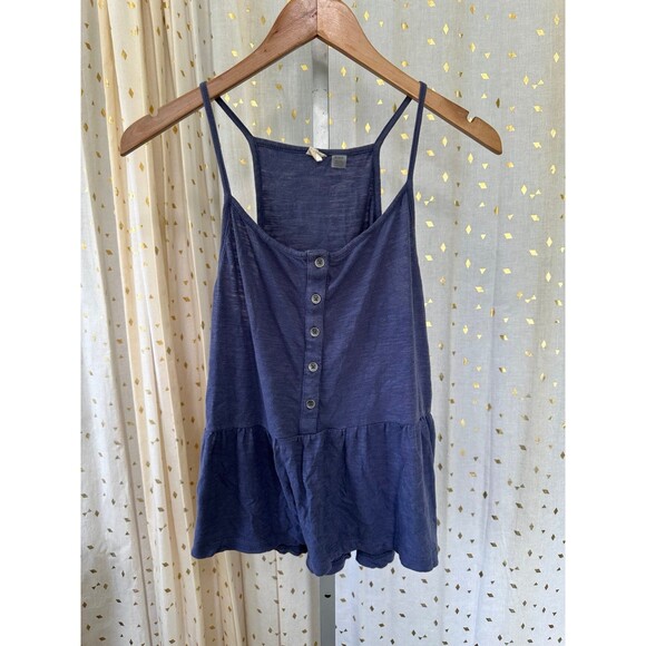 Roxy Women's 100% Cotton Navy Peplum Spaghetti Tank Racerback Top M - Picture 2 of 4